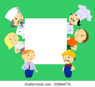 Vector Illustration - template for text with people of different professions.