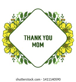 Vector illustration template thank you mom for beauty yellow wreath frame