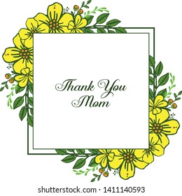 Vector illustration template thank you mom for beauty yellow wreath frame