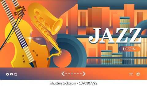 Vector illustration, template for web banner, landing page with live music, radio, for internet users