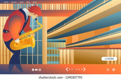Vector illustration, template for web banner, landing page with live music, radio, for internet users