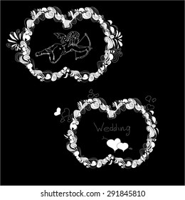 Vector Illustration of template for wedding on black background.Hand draw