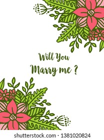 Vector illustration template will you marry me with art leaf wreath frame hand drawn