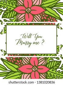 Vector illustration template will you marry me with art leaf wreath frame hand drawn