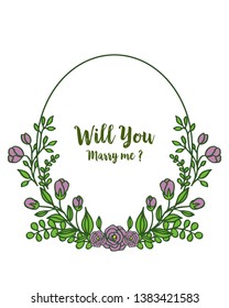 Vector illustration template will you marry me for art purple wreath frame