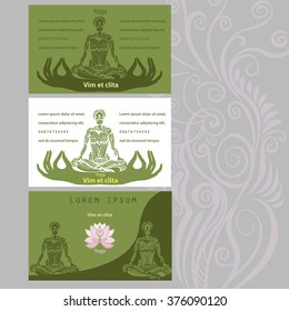 Vector illustration template for yoga studio banners in green colors with lotus flower