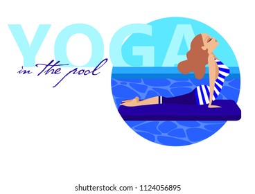 Vector illustration template. Yoga in the swimming pool. Design for posters