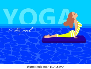 Vector illustration template. Yoga in the swimming pool. Design for posters