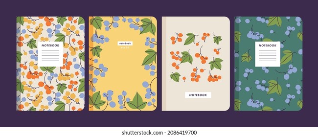 Vector illustration templates cover pages for notebooks, planners, brochures, books, catalogs. Fruits wallpapers