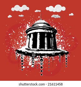 Vector illustration of a temple design in sketchy grunge style.