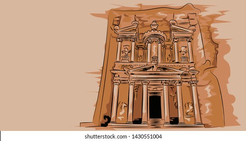 Vector illustration of Temple of El-Khazneh, Jordan