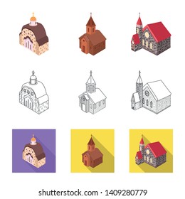 Vector illustration of temple and historic icon. Set of temple and faith stock vector illustration.