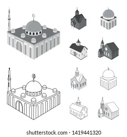 Vector illustration of temple and historic icon. Collection of temple and faith stock vector illustration.