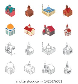 Vector illustration of temple and historic icon. Set of temple and faith vector icon for stock.