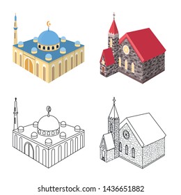 Vector illustration of temple and historic icon. Set of temple and faith vector icon for stock.