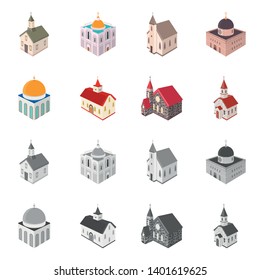 Vector illustration of temple and historic logo. Collection of temple and faith vector icon for stock.