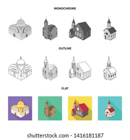 Vector illustration of temple and historic logo. Set of temple and faith stock vector illustration.