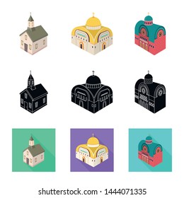 Vector illustration of temple and historic logo. Collection of temple and faith vector icon for stock.