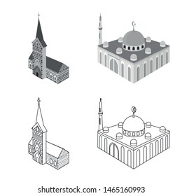 Vector illustration of temple and historic sign. Collection of temple and faith stock symbol for web.