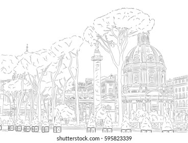 Vector illustration of a temple in Rome, isolated on a white background