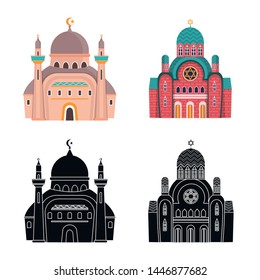 Vector illustration of temple sign. Set of parish vector icon for stock.