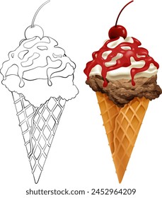 Ilustración vectorial de un cono de helado tentador