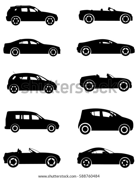 Vector\
illustration of a ten cars\
silhouettes