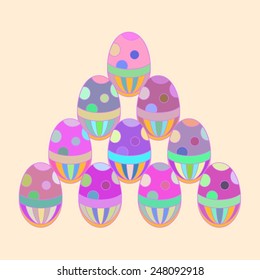 Vector illustration of ten colorful Easter eggs. Easter design elements.
