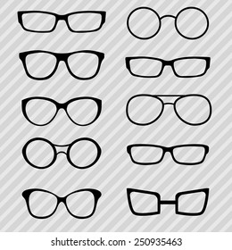 Vector illustration of ten different glasses for vision