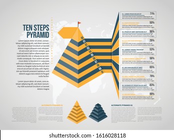 Vector illustration of Ten Steps Pyramid Infographic design element.