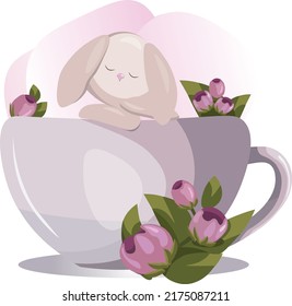 Ilustración vectorial. Conejo de la oferta en la taza