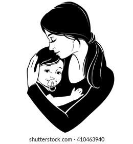 Vector illustration. Tender hugs of mother and her child