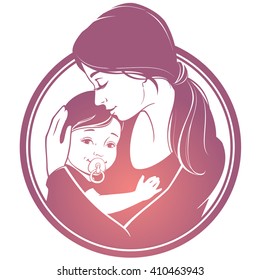 Vector illustration. Tender hugs of mother and her child