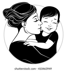 Vector illustration. Tender hugs of mother and her child