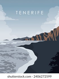 Vector illustration. Tenerife. Design for poster, banner, vertical card. Background. Nature, beach, tourism.