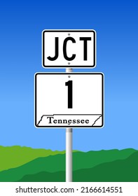 Vector Illustration Of The Tennessee State Highway Road Sign On Metallic Post