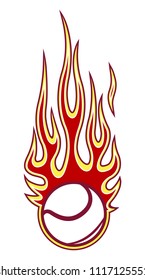 Vector illustration of tennis ball with hotrod flame shape. Ideal for printable sticker decal sport logo design and any decoration.