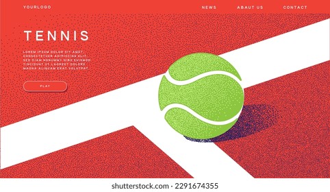 Vektorgrafik - ein Tennisball liegt auf einem roten Feld. Banner, Website, Plakatvorlage mit Platz für Ihren Text.