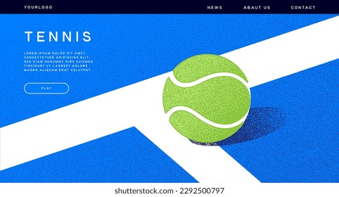 Ilustración vectorial - una pelota de tenis yace en una cancha verde. Cartel, sitio web, plantilla de afiches con lugar para el texto.