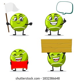 vector illustration of tennis ball mascot or character collection set with blank sign theme