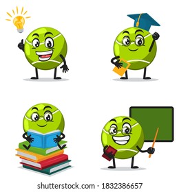 vector illustration of tennis ball mascot or character collection set with education theme