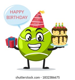 vector illustration of tennis ball mascot or character celebrate birthday party