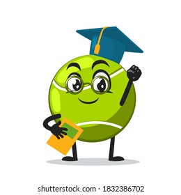 vector illustration of tennis ball mascot or character graduation hat and holding book