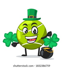 vector illustration of tennis ball mascot or character wearing shamrock hat