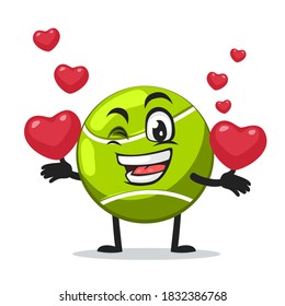 vector illustration of tennis ball mascot or character bring love symbols