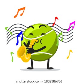 vector illustration of tennis ball mascot or character playing saxophone
