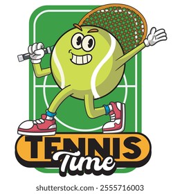 Vector Illustration of Tennis Ball Mascot with Retro Mascot Illustration Available for Logo Badge
