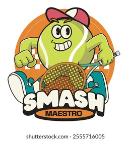 Vector Illustration of Tennis Ball Mascot with Retro Mascot Illustration Available for Logo Badge