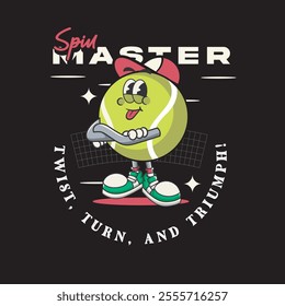 Vector Illustration of Tennis Ball Mascot with Retro Mascot Illustration Available for Tshirt Design