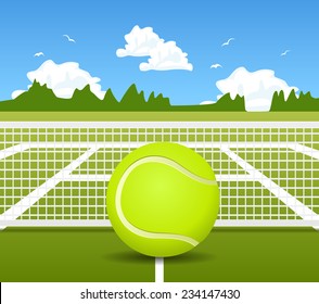 Vector illustration of Tennis ball and net